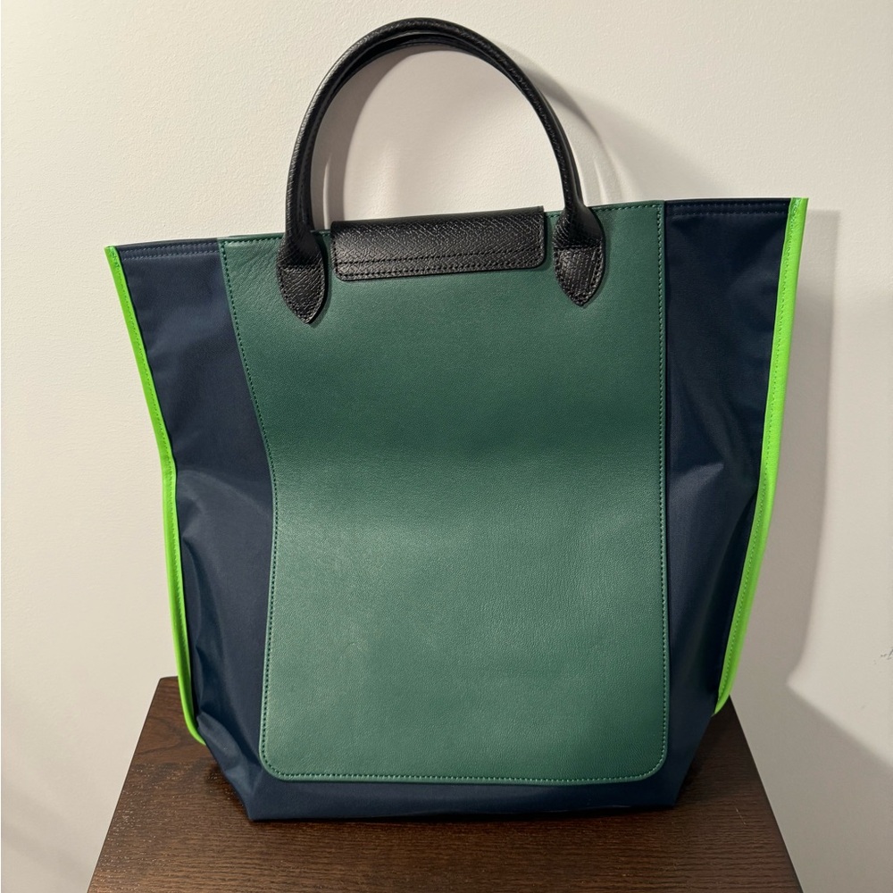 LONGCHAMP Cabas Tote Navy Canvas/ Green Leather with Strap BRAND NEW - Picture 9 of 10